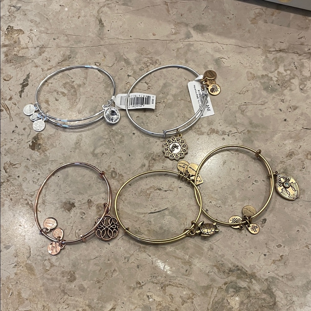 Alex and Ani Mixed Metal Charm Bangle Set - Silver, Gold, Rose Gold